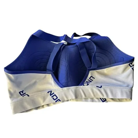 Under Armour Sports Bra 1X White Blue Logo Print High Support Padded - Picture 2 of 4